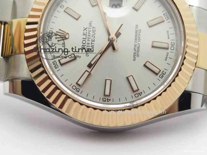 0127 DateJust II 41mm SS RG BP Maker Best Edition Silver Sticks Dial On SS RG Bracelet SA Comfortable 3716